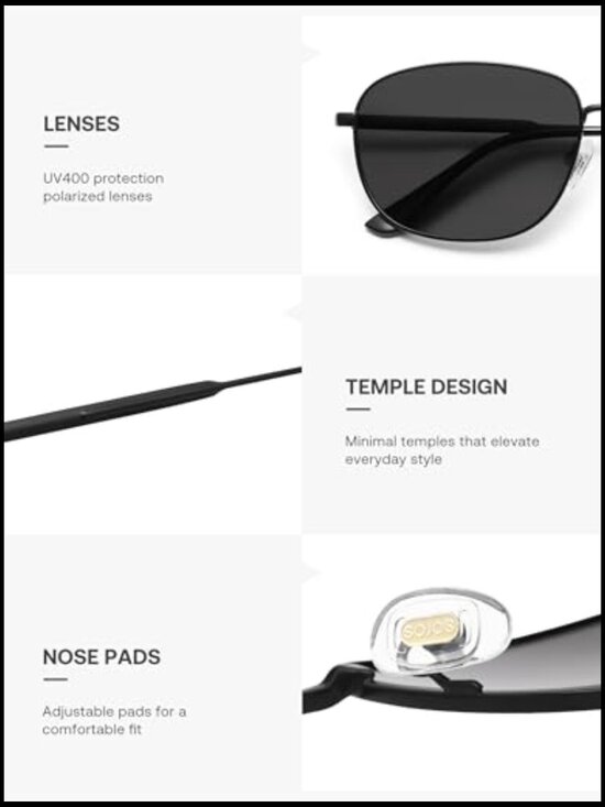 Retro Rectangle Polarized Sunglasses Metal Frames Vintage Shades main image 5
